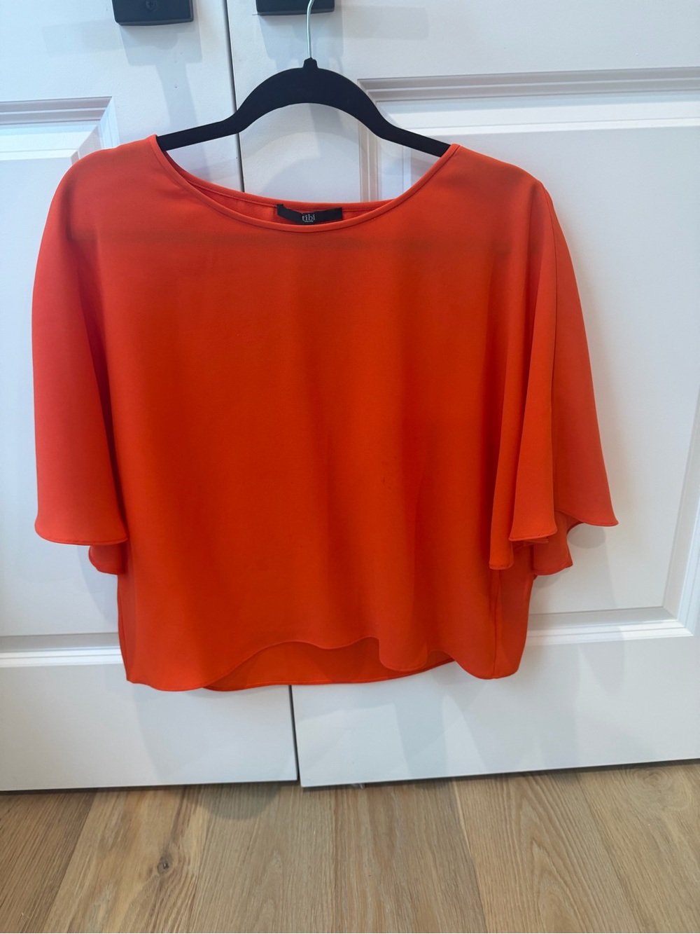 Tibi Vibrant Orange/Red Flutter-Sleeve Blouse with Capelet